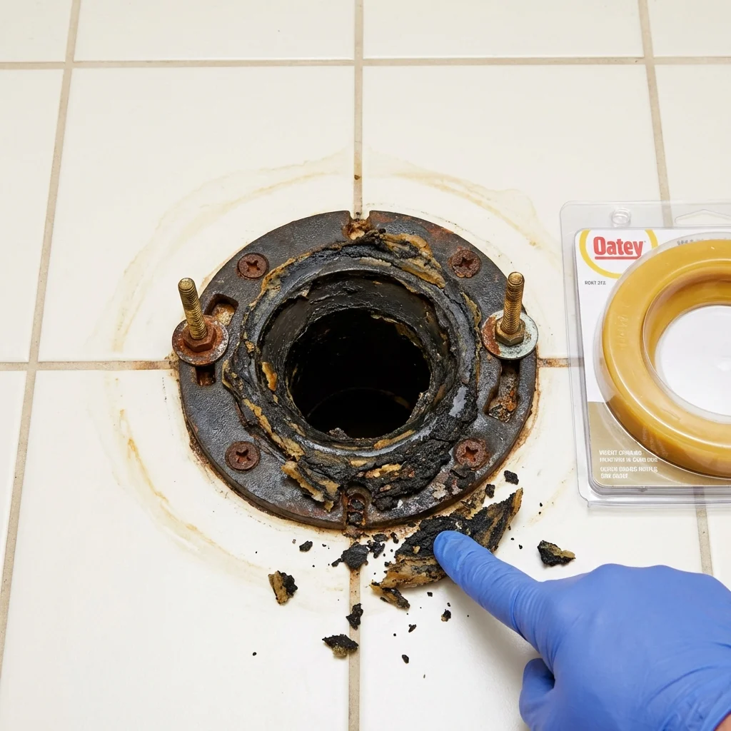 Failed wax ring showing water seepage at the base of a toilet in a Benton, KY home